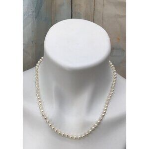 Vintage White Pearl Necklace With 14K Gold-Tone Leaf Clasp Classic Strand Jewelr